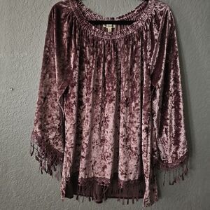 Indigo Thread Co Boho Plus 1X Tie Dye Red Lace Bell Sleeve Top